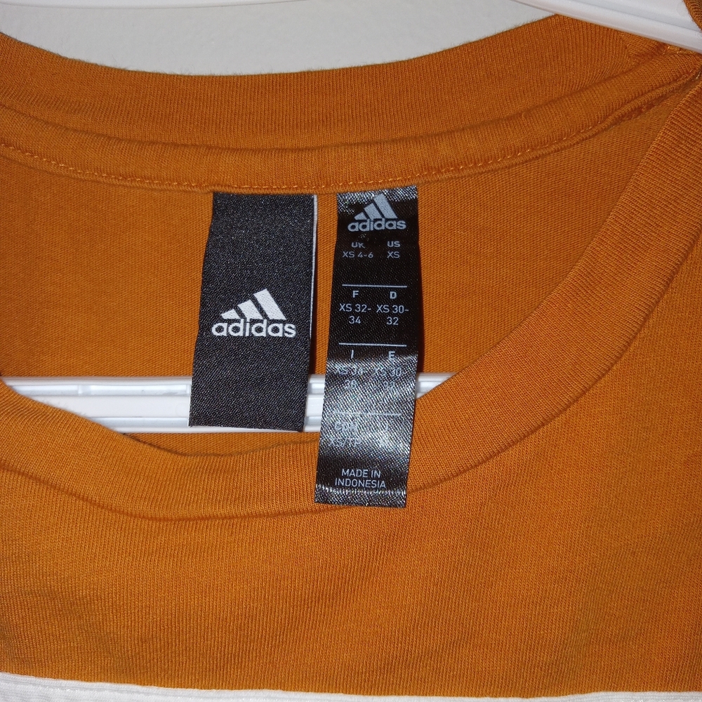 Adidas Orange Short Sleeve Tee with Triple Stripes. Hand Dyed Custom Patch. - Picture 4 of 4